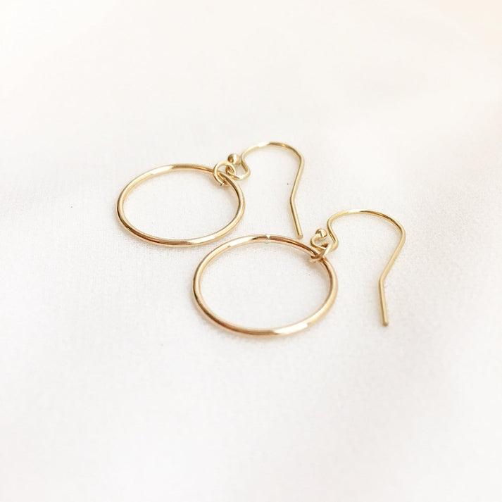 Circle Earrings, Circle Drop Earrings, Hoop Earrings, Simple Circle, Everyday Jewelry, Available in 14K Gold Filled and Sterling Silver