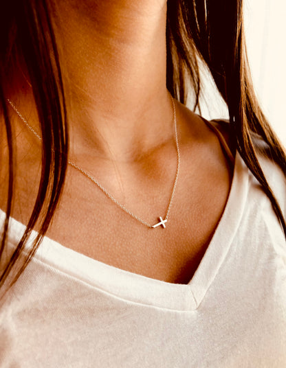 Holiday Gift, Sideways Cross Necklace, Dainty Cross Necklace, Faith Jewelry, Christmas Gift, Gift For Her, Cross Jewelry, Religious Jewelry, Minimalist Jewelry, Everyday Jewelry, Simple and Dainty