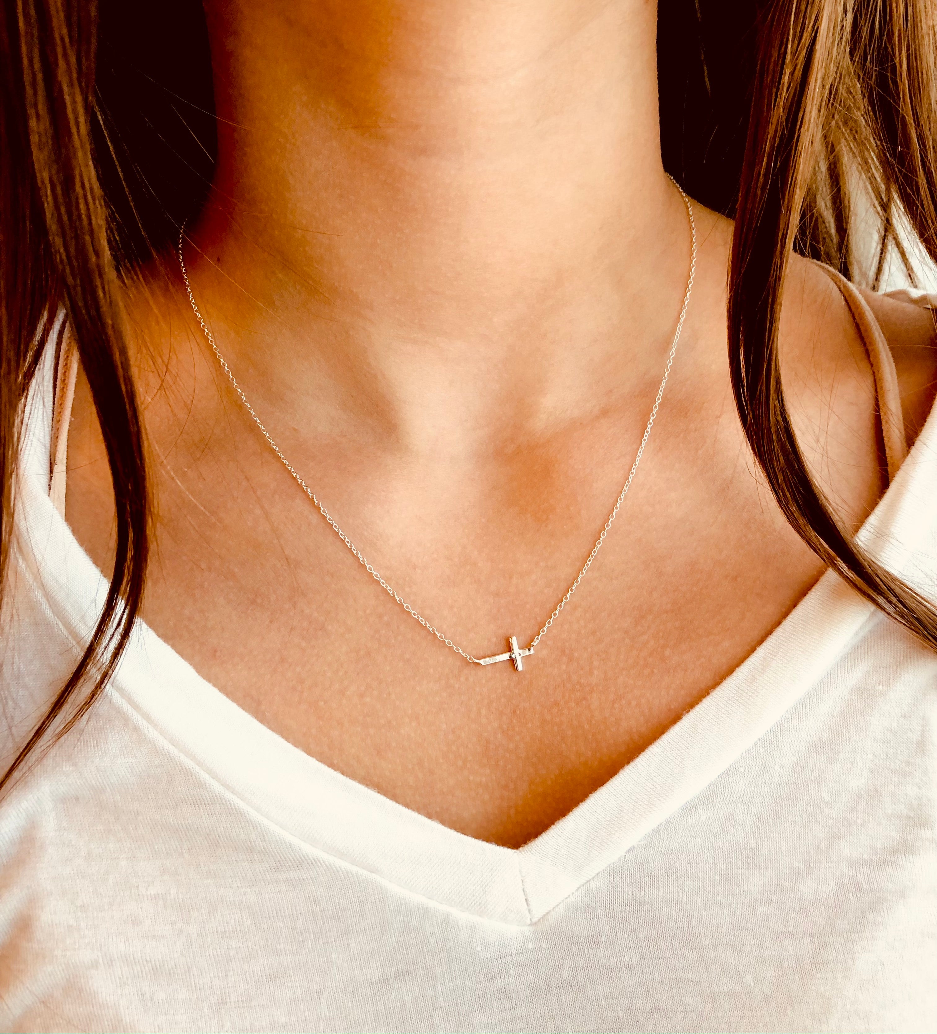 14K Gold Sideways Cross Necklace – SilverbySwan