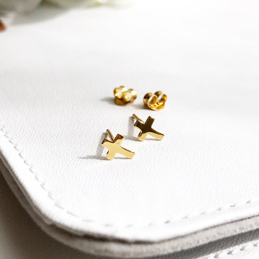 Tiny Cross Stud Earrings | Minimal Gold Cross Earrings | Christian Jewelry Gift