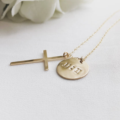 Disc and Cross Necklace, Faith Jewelry, Cross Necklace, Medium Disc Necklace, Religious Necklace, Mothers Gift Ideas, Personalized Gifts