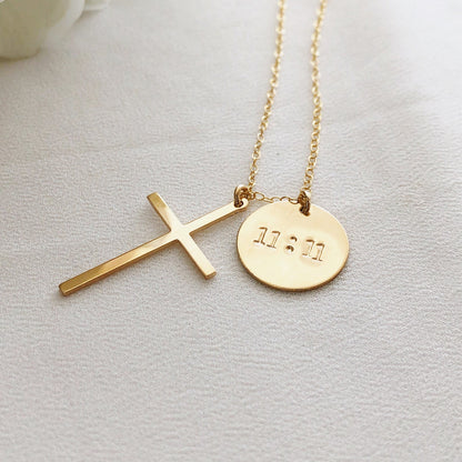 Disc and Cross Necklace, Faith Jewelry, Cross Necklace, Medium Disc Necklace, Religious Necklace, Mothers Gift Ideas, Personalized Gifts