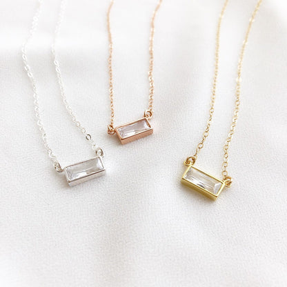 Emerald Cut Diamond Necklace, Gift for her, 16&quot;+ 1&quot; Extender, Baguette Diamond Necklace, Emerald Cut Diamond Necklace, Minimalist CZ Necklace, Emerald Cut Necklace, CZ Necklace, April Birthstone