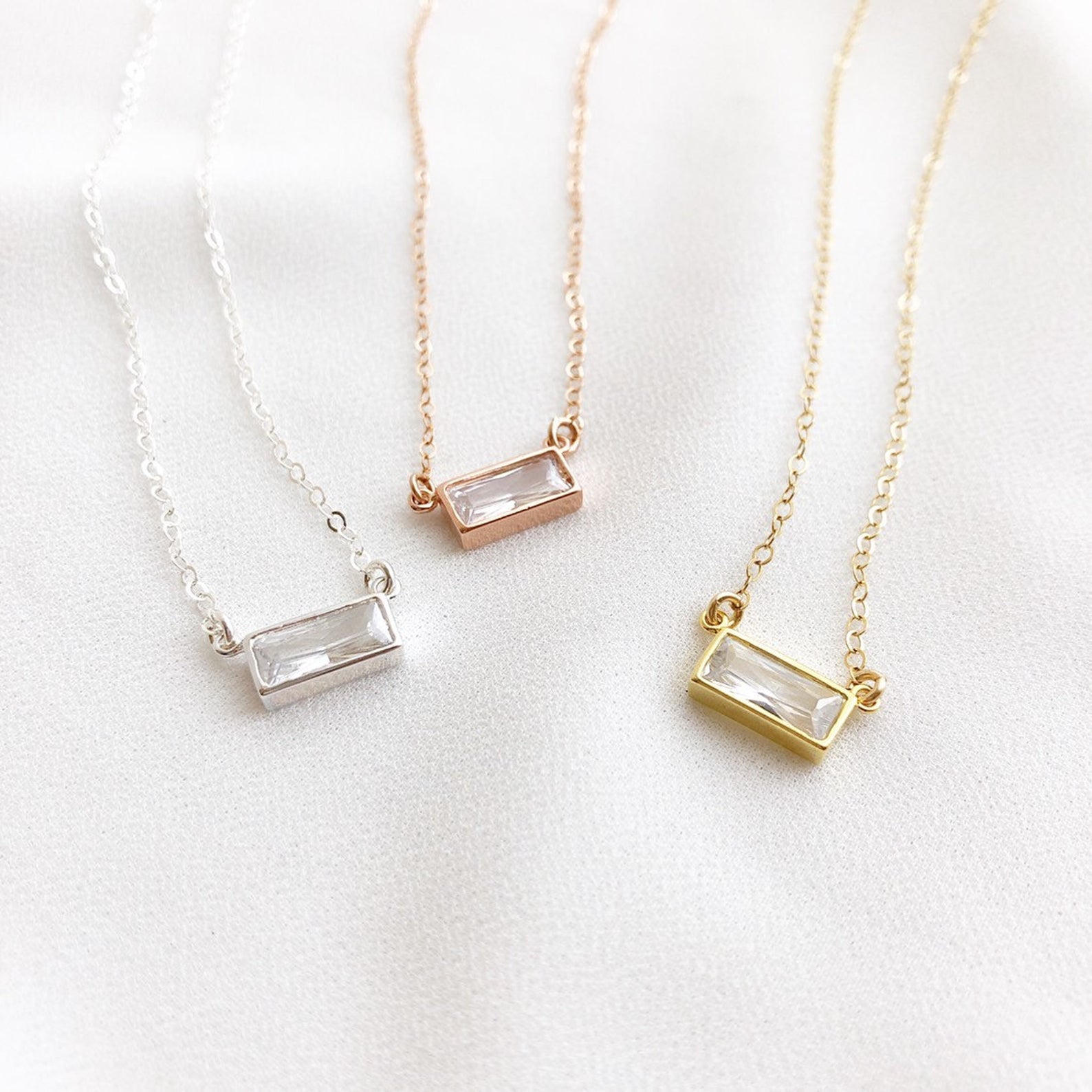 Emerald Cut Diamond Necklace, Gift for her, 16&quot;+ 1&quot; Extender, Baguette Diamond Necklace, Emerald Cut Diamond Necklace, Minimalist CZ Necklace, Emerald Cut Necklace, CZ Necklace, April Birthstone, Baguette Necklace