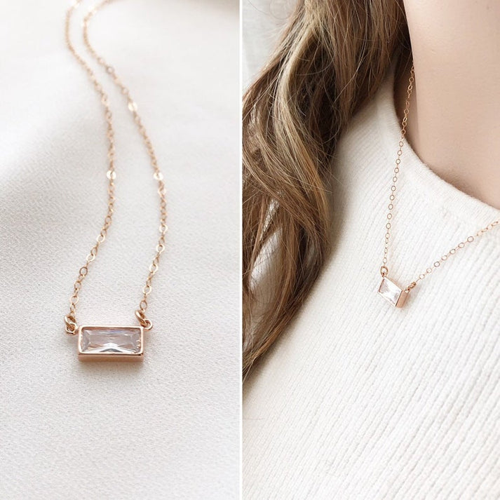 Emerald Cut Diamond Necklace, Gift for her, 16"+ 1" Extender, Baguette Diamond Necklace, Emerald Cut Diamond Necklace, Minimalist CZ Necklace, Emerald Cut Necklace, CZ Necklace, April Birthstone