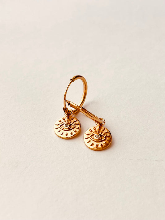 Evil Eye Hoops, Evil Eye Hoop Earrings, Dangle Earrings, Gold Evil Eye Hoops, Dainty Gold Earrings, Protection Jewelry, Gift For Her, Evil Eye Hoop Earrings
