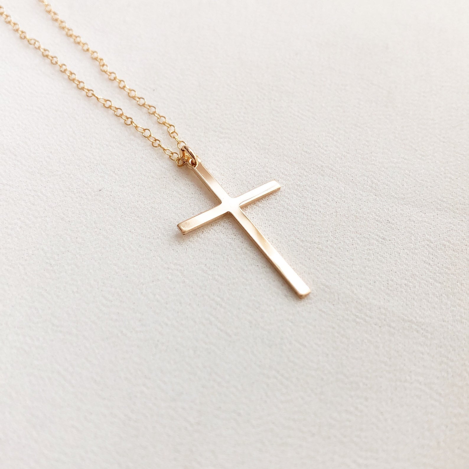 14K Gold Cross Necklace, Cross Necklace, Religious Jewelry, Religious Gift, Simple Cross Necklace, Long Layering Necklace, Gift For Her