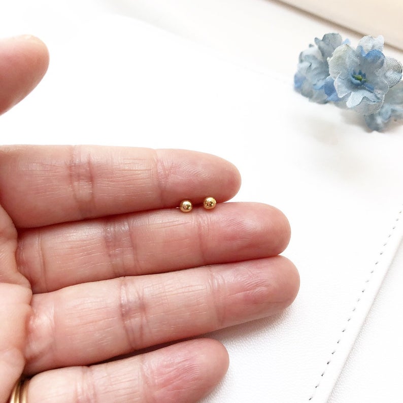 3mm Ball Studs, 3mm Ball Earrings, Gold Studs, Ball Earrings, Everyday Earrings