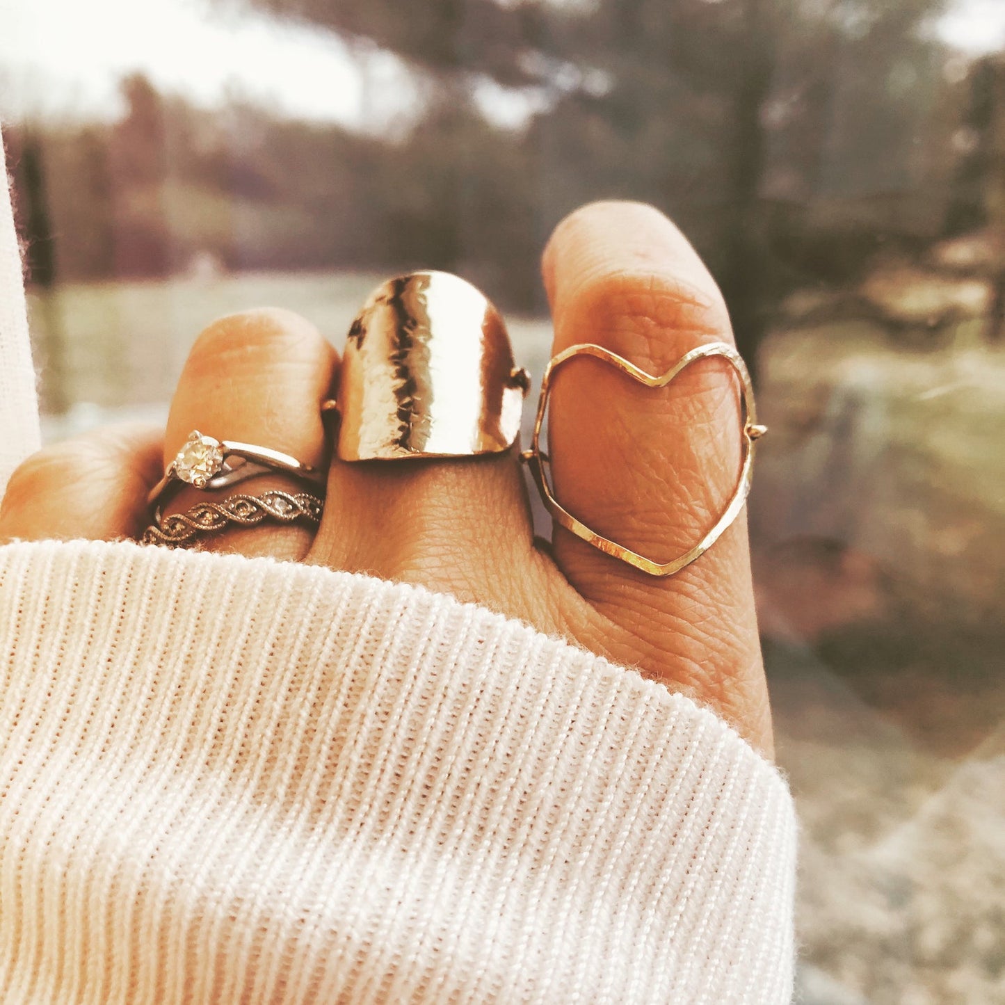 Heart Ring, Organic Heart Ring, Organic Hammered Heart Ring, Open Heart Ring, Thumb Ring, Large Heart Ring, Handmade Ring, Thin Heart Ring