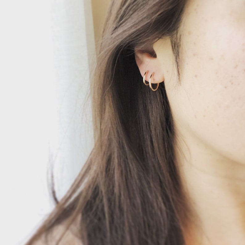 Small Hoop Earrings, Endless Hoop Earrings, Tiny Hoop Earrings, Available 14K Solid Yellow Gold and 14K Gold filled, Gold Hoop Earrings, Office Outfit, Delicate Jewelry, Mothers Gift, Coco Wagner Jewelry, Gift For Her, Gift Ideas,  Birthday Gift, Mothers Gift, Christmas Gift Ideas, Mothers Day Gift  Minimalist Jewelry, Everyday Jewelry, 