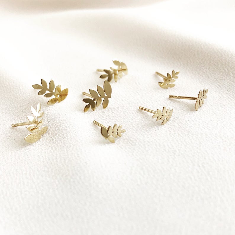 Leaf Earrings, Golden Leaf Stud Earrings, 14K Solid Gold Leaf Single Stud Or A Pair, Gold Leaf studs, Leaves Stud Earrings, Mothers Gift,  Delicate Jewelry, Mothers Gift, Coco Wagner Jewelry, Gift For Her, Gift Ideas,  Birthday Gift, Anniversary Gift, Christmas Gift Ideas,  Minimalist Jewelry, Everyday Jewelry, 