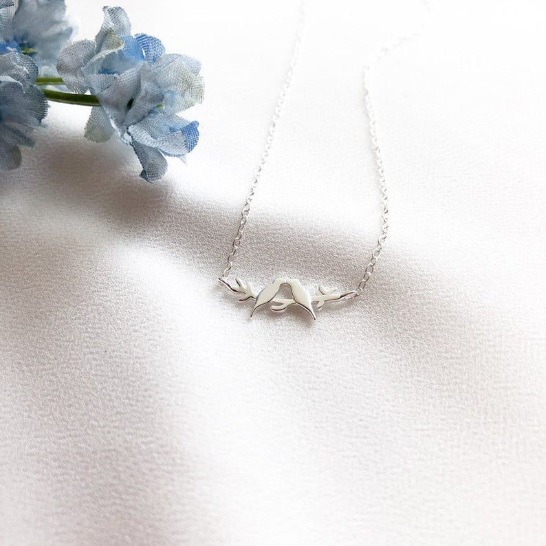 Love Birds Necklace, gift for her, Love Birds jewelry, bird necklace, everyday jewelry, holiday gifts, birthday gift, valentines gift, anniversary gift, daily jewelry, dainty jewelry 