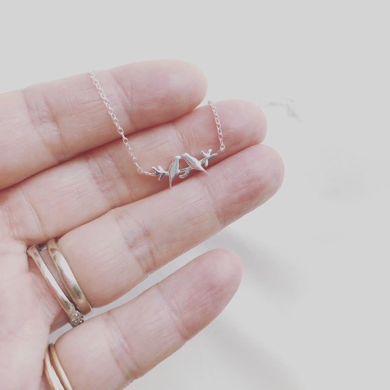 Love Birds Necklace, gift for her, Love Birds jewelry, bird necklace, everyday jewelry, holiday gifts, birthday gift, valentines gift, anniversary gift, daily jewelry, dainty jewelry 