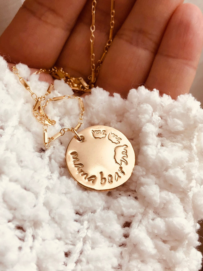 Mother's Day Gift, Mama Bear Disc Necklace, 3/4" Disc Necklace, Mama Bear Necklace With Cubs, Mama Baby Necklace , Gift For Her