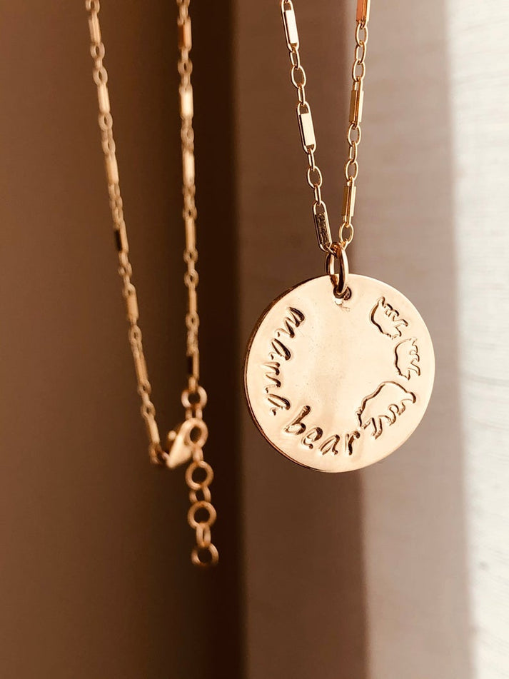 Mother's Day Gift, Mama Bear Disc Necklace, 3/4" Disc Necklace, Mama Bear Necklace With Cubs, Mama Baby Necklace , Gift For Her, Monogram and Name, Simple and Dainty, Mama bear necklace with adorable baby cubs.