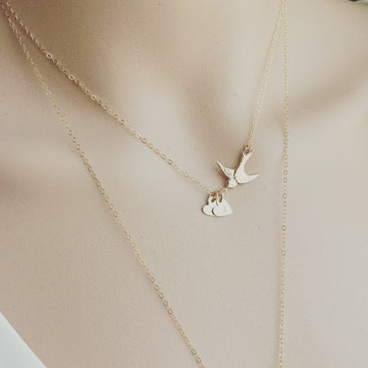 Bird Initial Necklace, Mama Bird Necklace, Monogram and Name, Simple and Dainty
