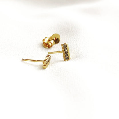 Bar Stud Earrings, Mini CZ Bar Earrings, Mini Gold Bar Earrings, Gold Geometric Earrings, Minimalist Jewelry, Bar Post Earrings