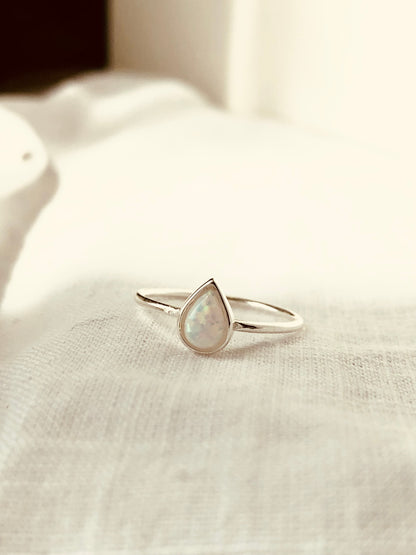 Teardrop Ring, Fire Opal Ring, White Opal Ring, Dainty Ring, Minimalist Jewelry, Everyday Jewelry, Stacking Ring, Dainty Ring, Gift For He