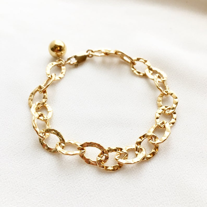 Gold chain Bracelet, Gold Chain Bracelet, Gold Hammered Oval Link Bracelet, Oval Chain Bracelet, Chain Bracelet, Everyday Jewelry, Gift For Her, Anniversary Gift
