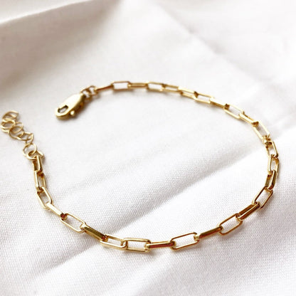 Minimalist Chain Bracelet, Rectangle Chain, Layering Bracelet, Simple Chain Bracelet, Everyday Bracelet, Gift for Her