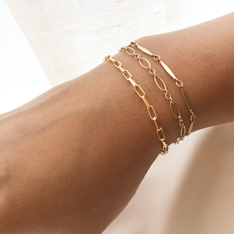 Minimalist Chain Bracelet, Rectangle Chain, Layering Bracelet, Simple Chain Bracelet, Everyday Bracelet, Gift for Her