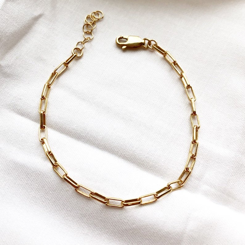 Minimalist Chain Bracelet, Rectangle Chain, Layering Bracelet, Simple Chain Bracelet, Everyday Bracelet, Gift for Her