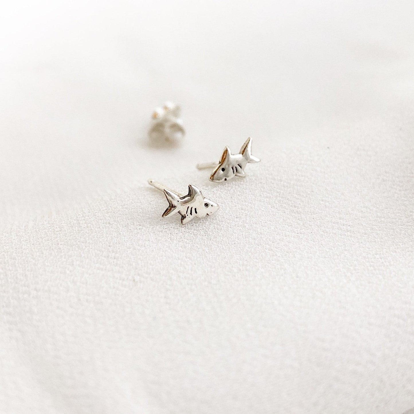 Mini Shark Silver Earrings