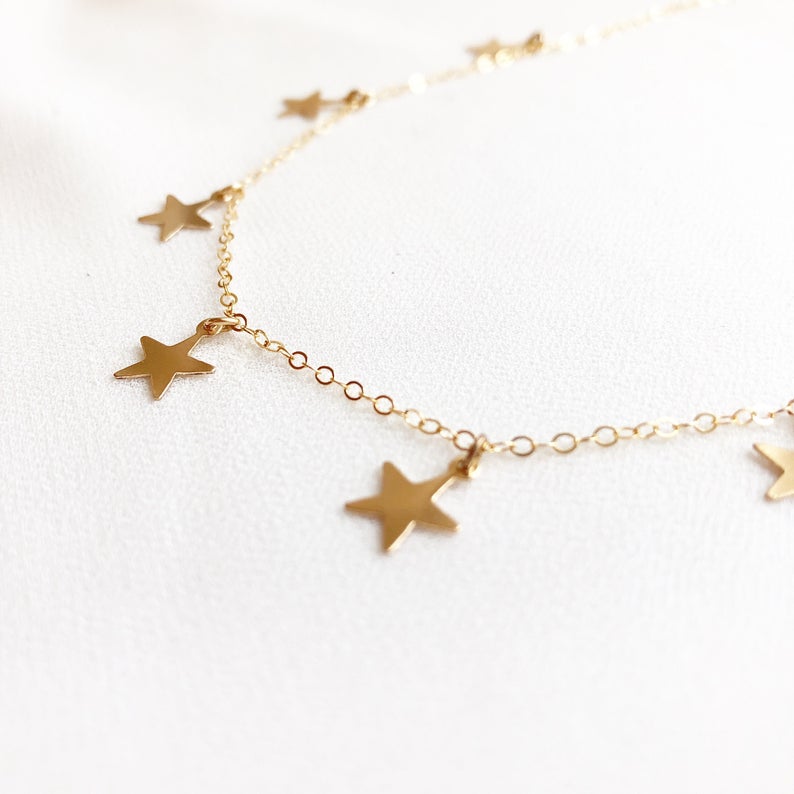 Star Necklace, Star Choker Necklace, 14K Gold Star Choker, Star Jewelry, Layering Necklace, Birthday Gift Ideas, Bridesmaid Jewelry & Gifts