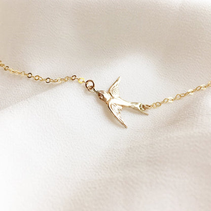 Mother’s Gift, 14k Gold Filled Swallow Bird Necklace, Bird Necklace, Sideways Bird Necklace, Sparrow Bird Necklace, Graduation Gift