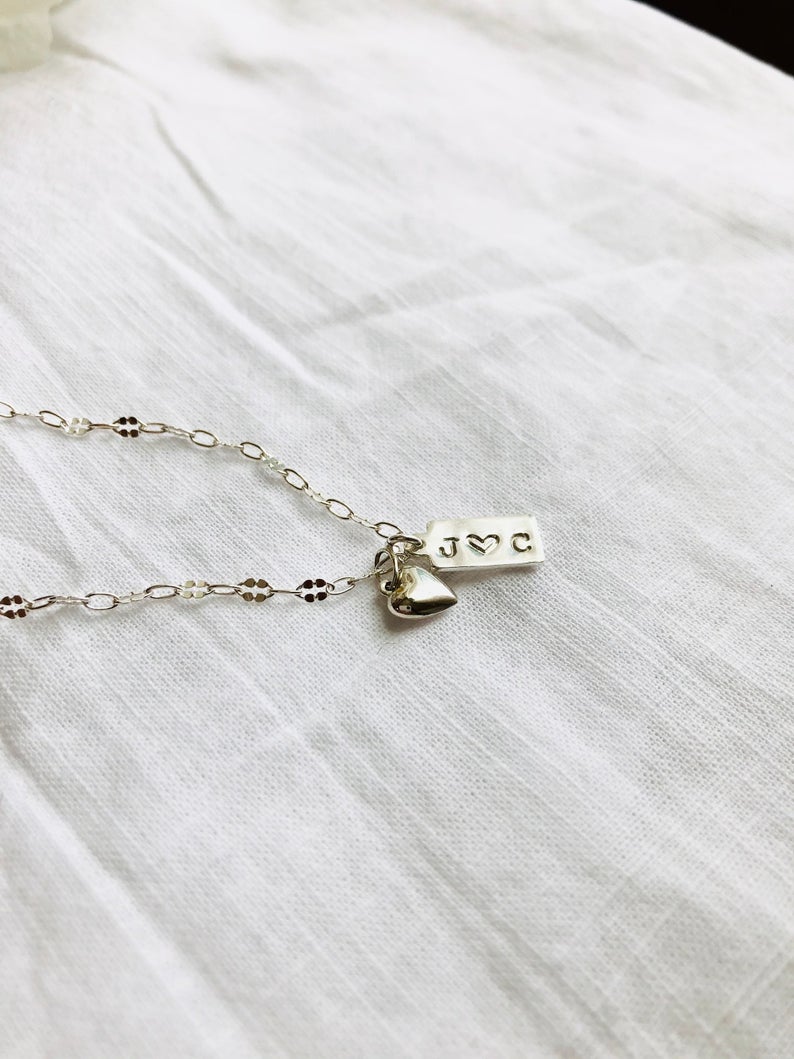 Mini Tag Necklace, Tag &amp; Heart Necklace, Initial Necklace, Valentines Gift, Mothers Gift, Personalized Gifts, Layering Jewelry, Gift For Her