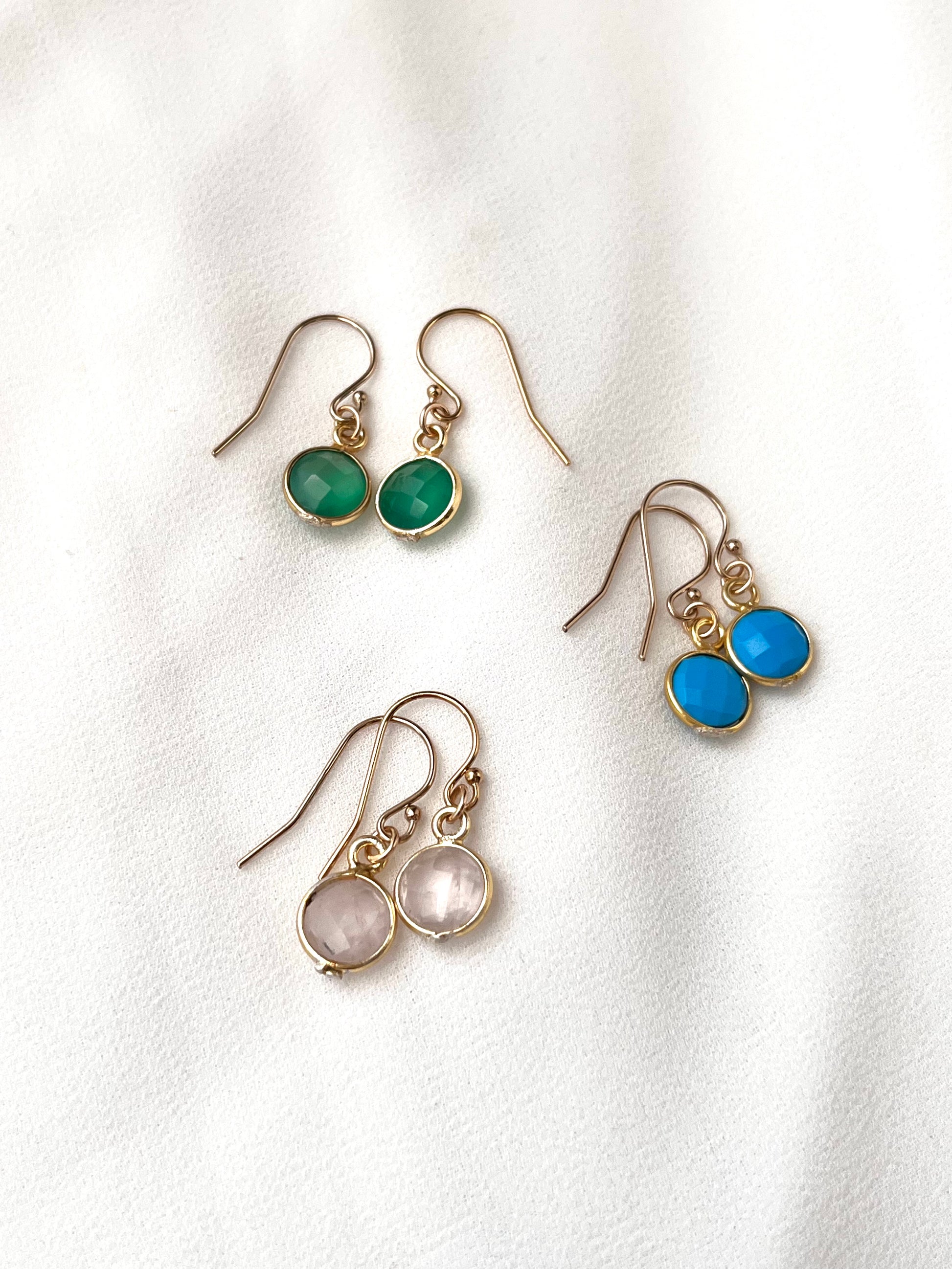 Minimalist Gemstone Drop Earrings, Turquoise Earrings, Rose Quartz Earrings, Green Onyx Earrings, Dainty Drop Earrings, Gift For Her