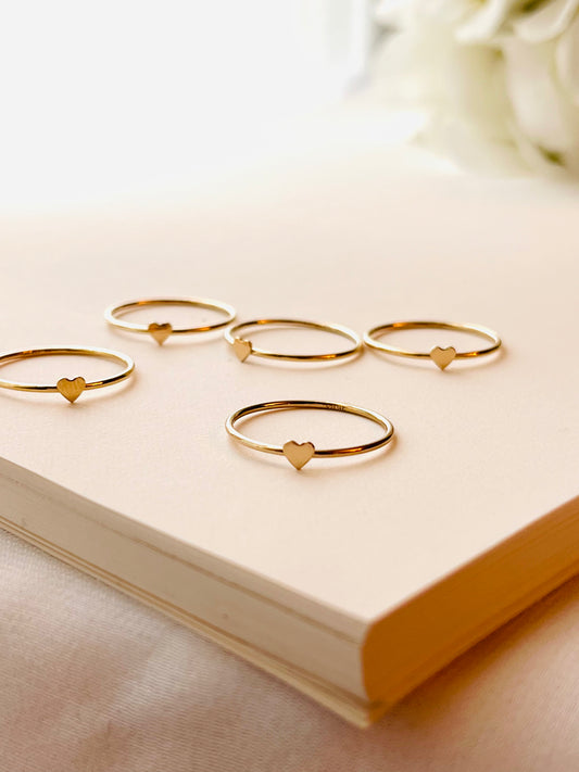 Tiny Heart Stacking Ring, Mini Heart Band, Heart Stacking Ring, Heart Ring, Minimalist, Everyday Jewelry, Ready To Ship, Wife Gift, Mother and Children, Best Friends Jewelry, 14K gold filled tiny heart ring with delicate 1mm band by Coco Wagner Design