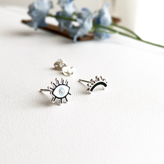 Modern Winking Eye Stud Earrings