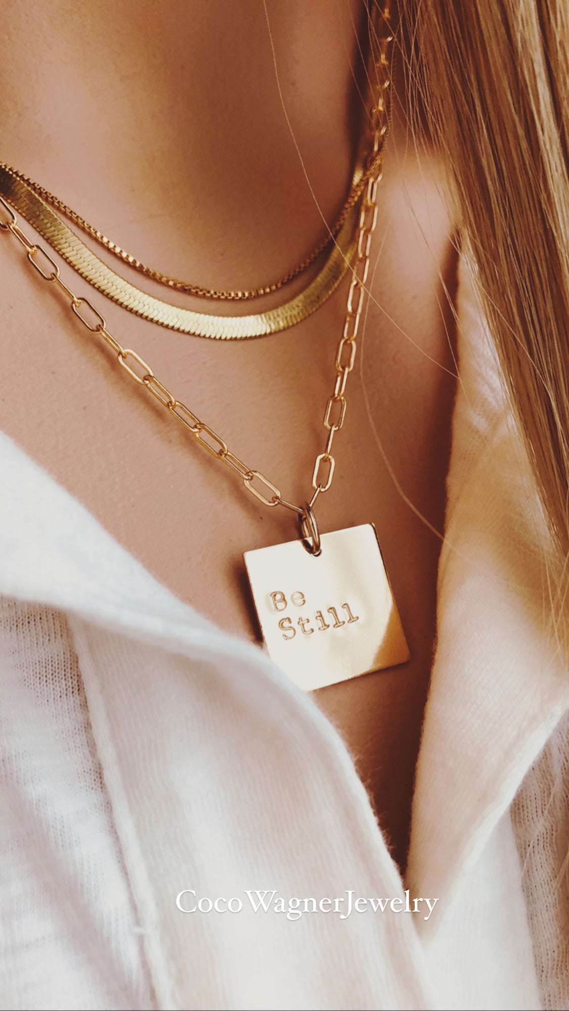 Personalized Necklace, Long Necklace, Hand Stamped Jewelry, Square Necklace, Statement Necklcae, Monogram and Name Jewelry
