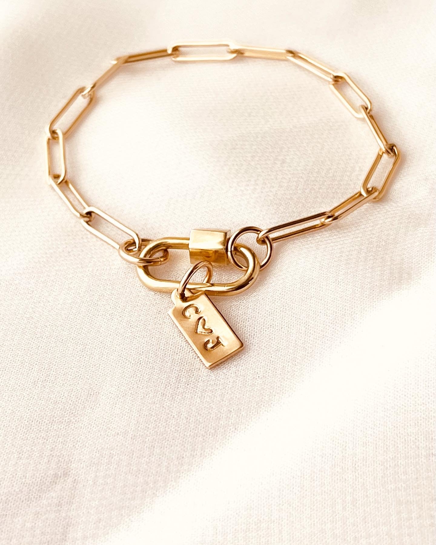Custom Initial Bracelet, Tag Initial Bracelet, Personalized Tag with Initial, Custom Tag Bracelet, Paperclip Bracelet, Stack Bracelet