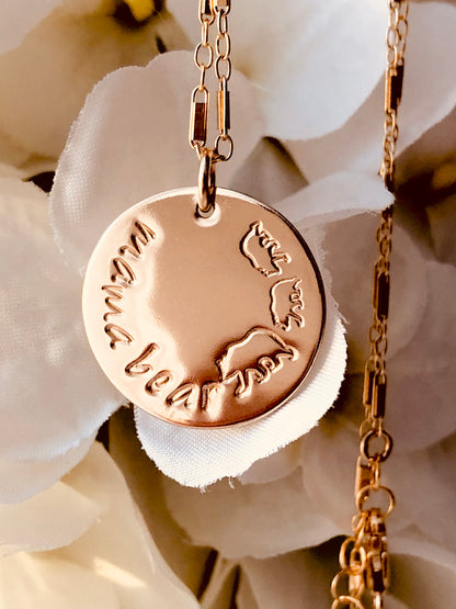 Monogram and Name, Simple and Dainty, Mama Bear Disc Necklace, 3/4&quot; Disc Necklace, Mama Bear Necklace With Cubs, Gift For Her, Mother&