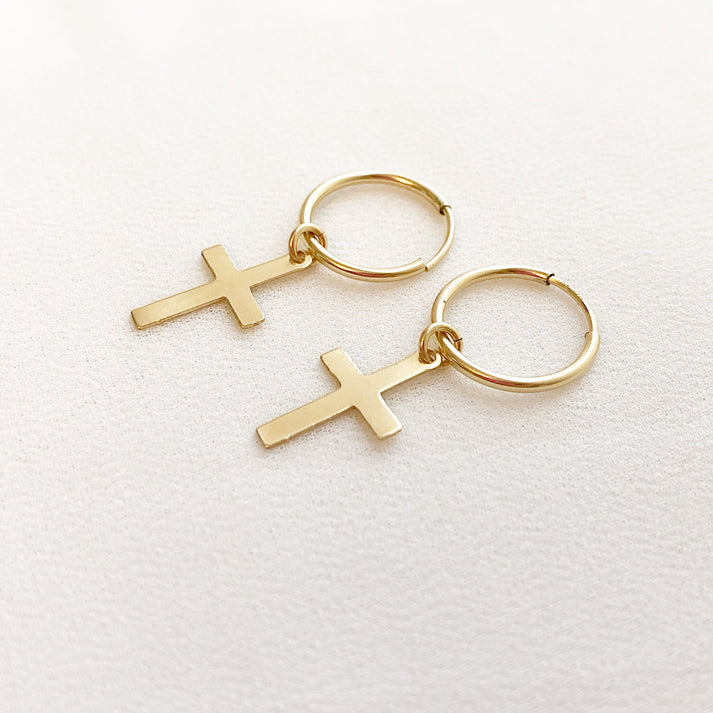 Cross Hoop Earrings, Cross Jewelry, Hoop Earrings, Religious Jewelry, Minimalist Jewelry, Everyday Jewelry, Mothers Day, Dainty Earrings