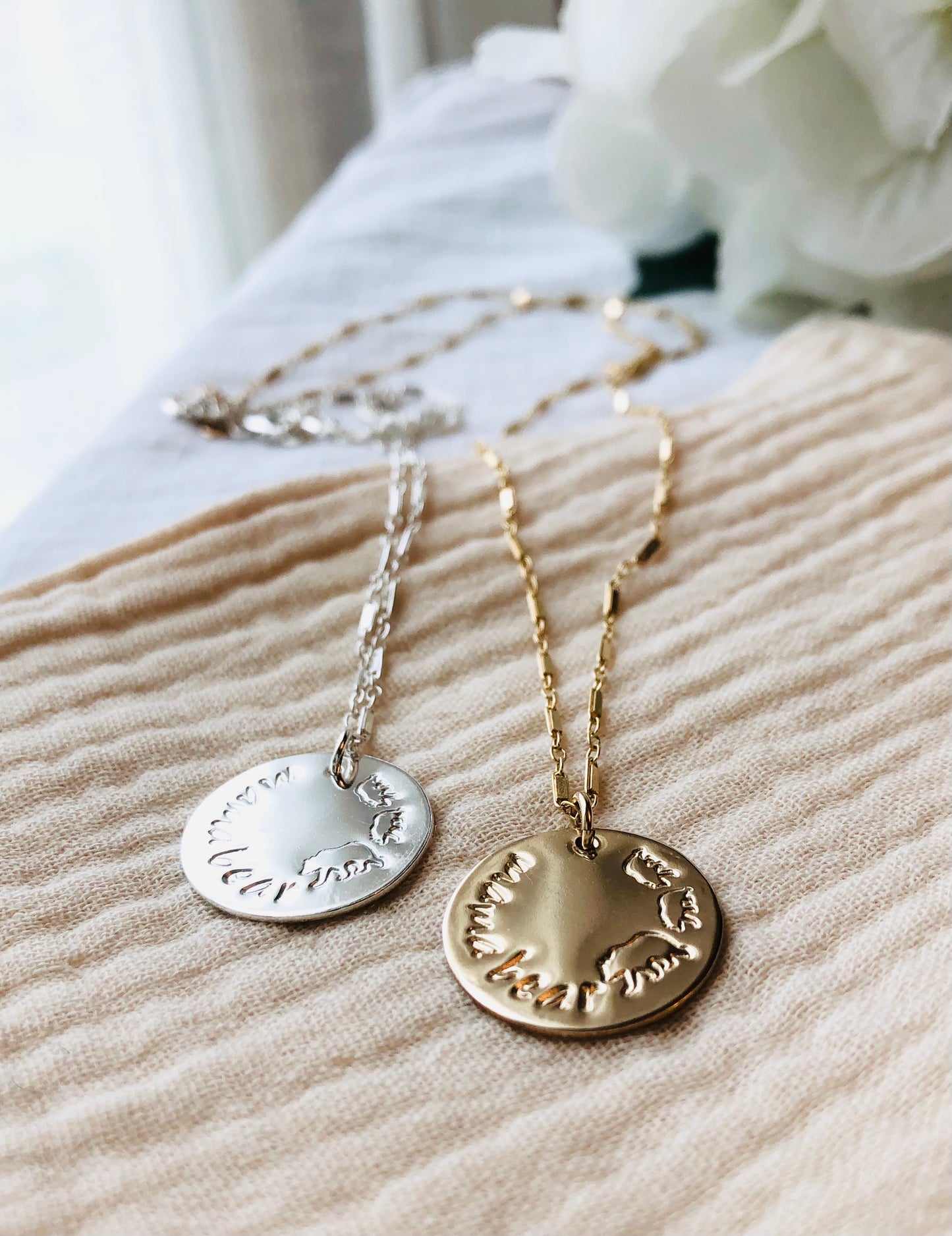 Mama Bear Disc Necklace, 3/4" Disc Necklace, Mama Bear Necklace With Cubs, Gift For Her, Mother's Gift, Monogram and Name Necklace