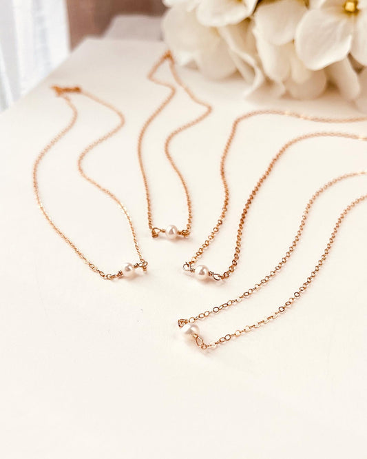 Tiny Pearl Necklace, Custom Pearl Necklace, Freshwater Pearl, June Birthstone Necklace, Bridesmaid Gift, Family Jewelry, Bridesmaid Jewelry, Bridesmaid Necklace, Wedding Gift, Bridesmaid Gift ideas, Pearl jewelry, Bridesmaid party jewelry 
