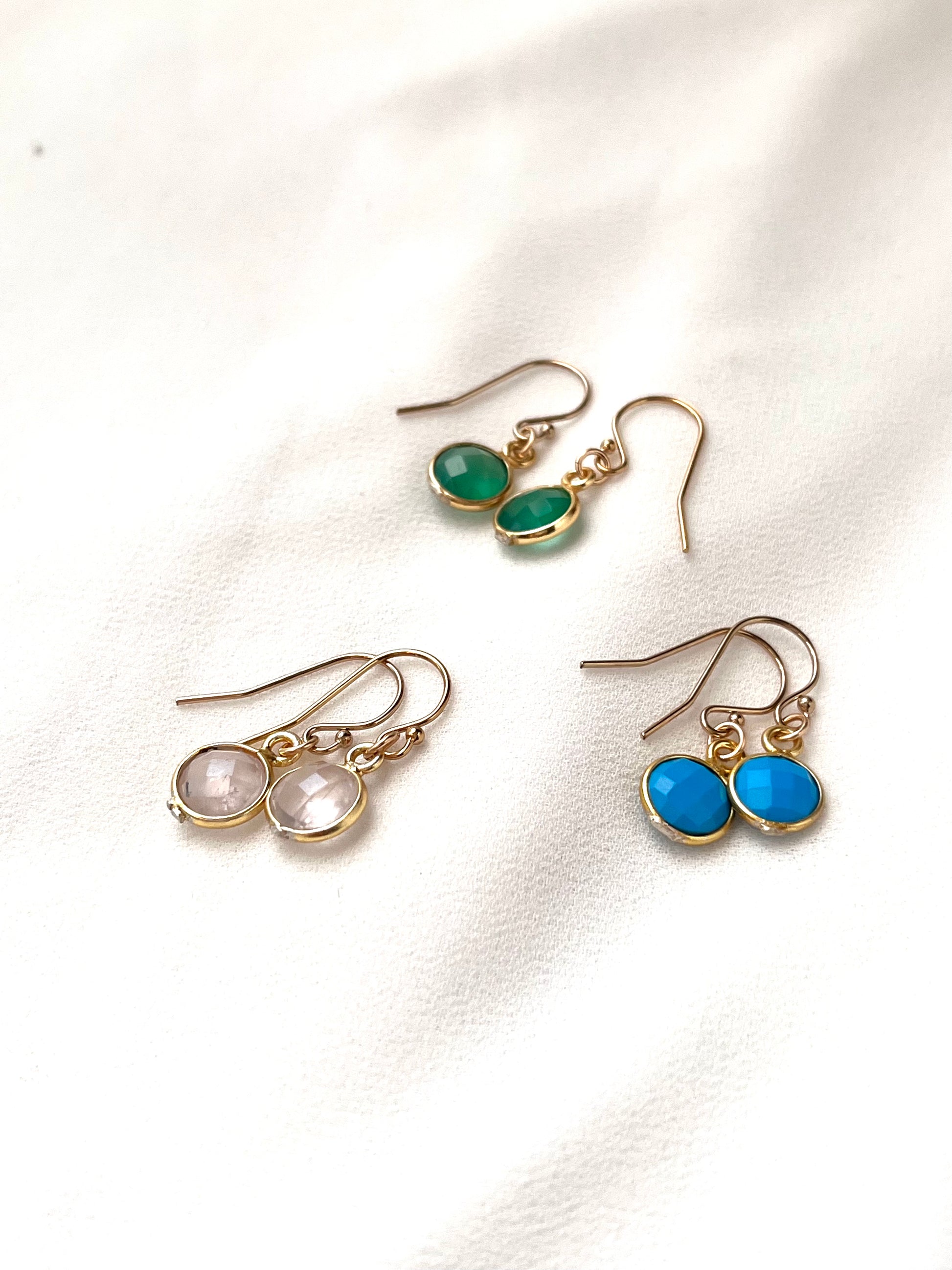 Minimalist Gemstone Drop Earrings, Turquoise Earrings, Rose Quartz Earrings, Green Onyx Earrings, Dainty Drop Earrings, Gift For Her
