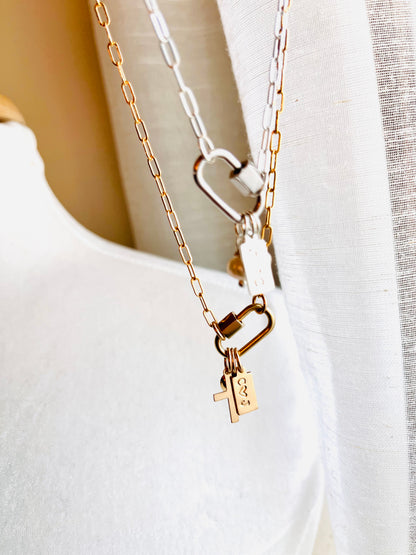 Custom Charm Necklace, Gold Filled Chain, Design Your Own Necklace, Carabiner Clasp Necklace, Personalized Gift, Paperclip Charm Necklace