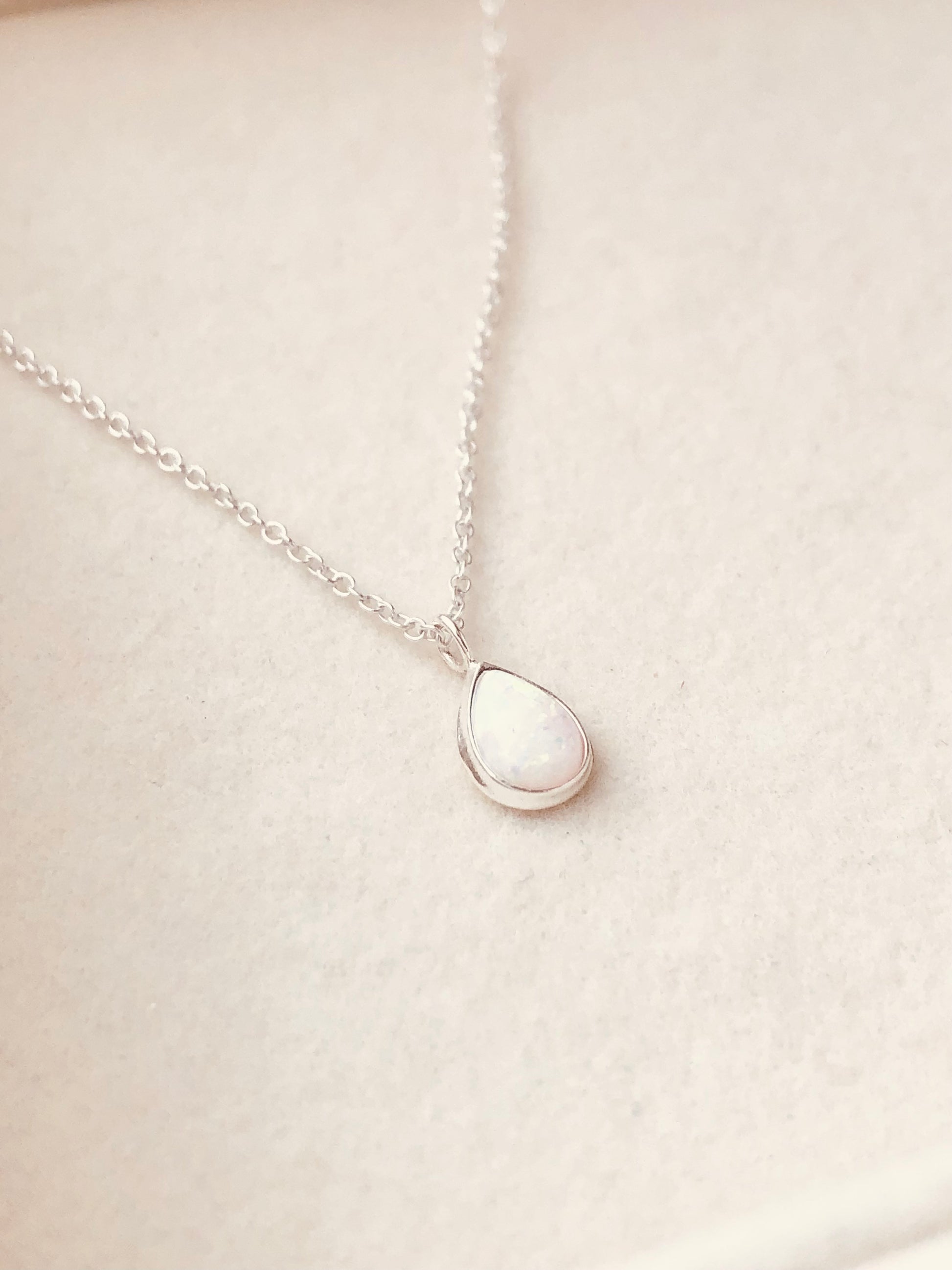 Teardrop Opal Necklace, White Opal Necklace, October Birthstone, Mini Opal Drop Necklace, Birthday Gift, Opal Jewelry, Mother’s Day Gifts