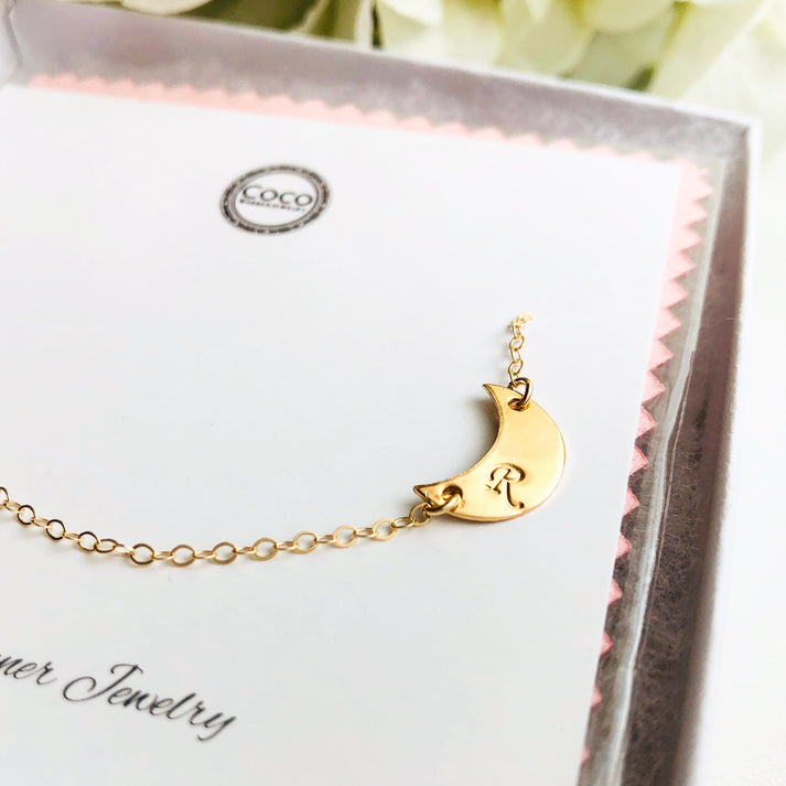 Crescent Moon Initial Necklace