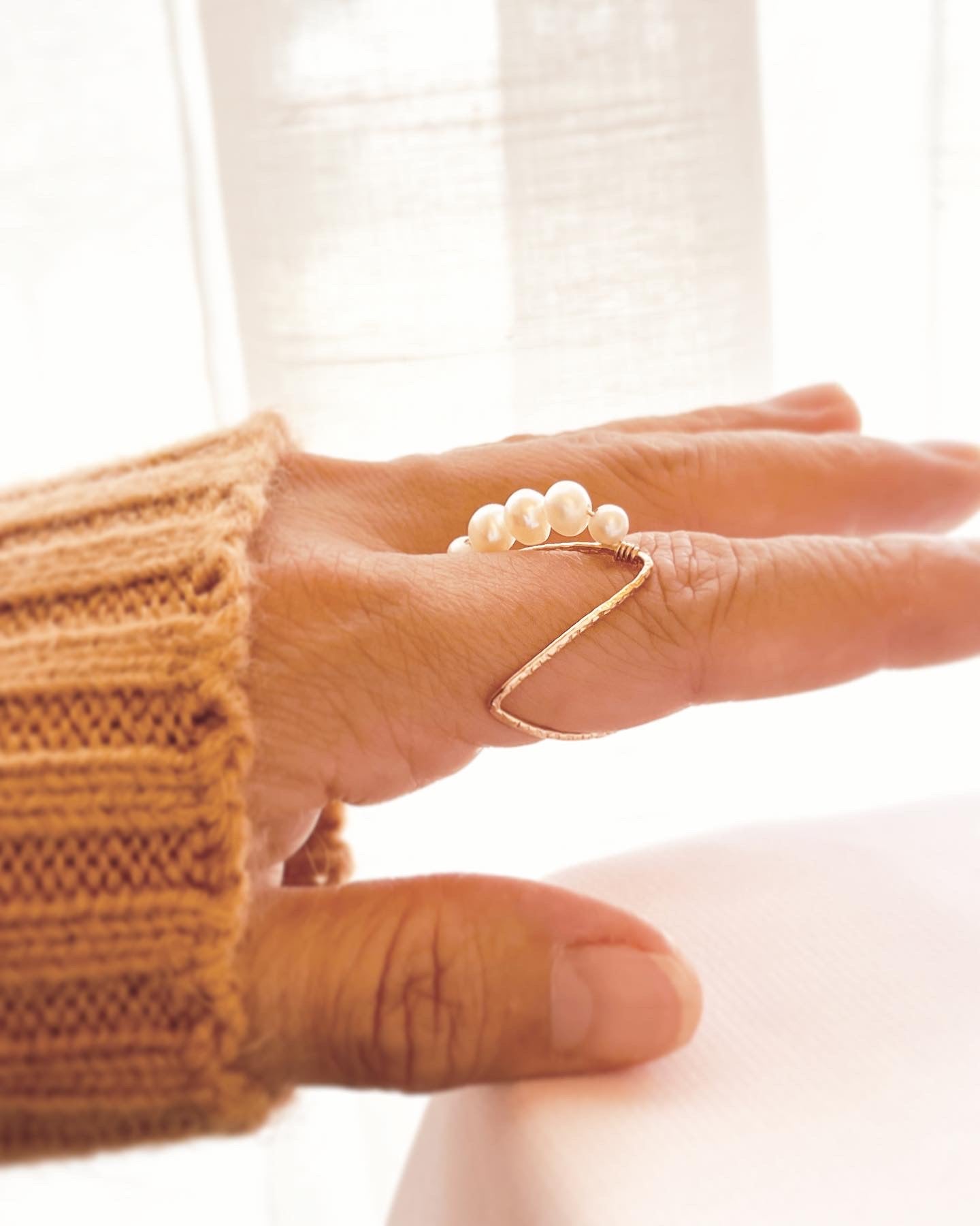 Wire Pearl Ring, Fresh Water Pearl Ring, 14k Gold Filled Pearl Ring, Handmade Wire Jewelry, Statement Ring, Pearl Cocktail Ring,Gift For Her