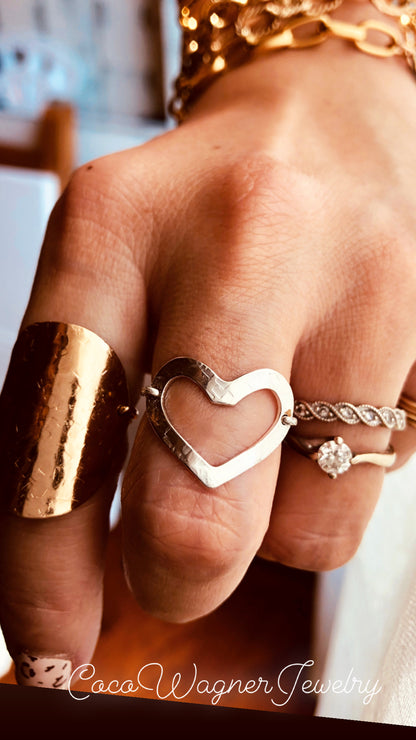 Hammered Open Heart Ring