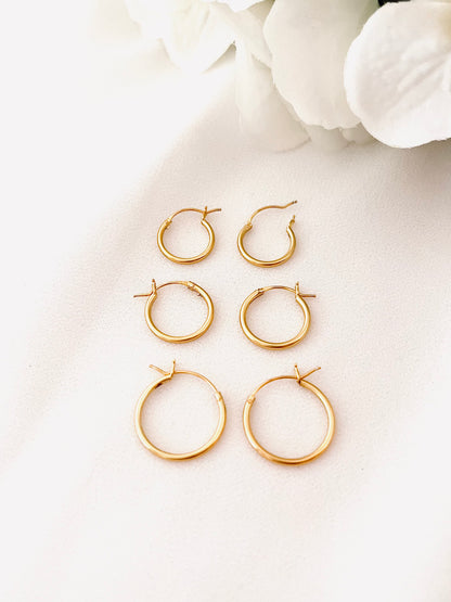 Hoop Earrings Set, Set Of 3, French Lock Hoop Earrings Set, Gift Set, Classic Hoops Set, Simple Hoop Earrings Set, Gift For Her, Minimalist Jewelry, Everyday Jewelry, Simple and Dainty