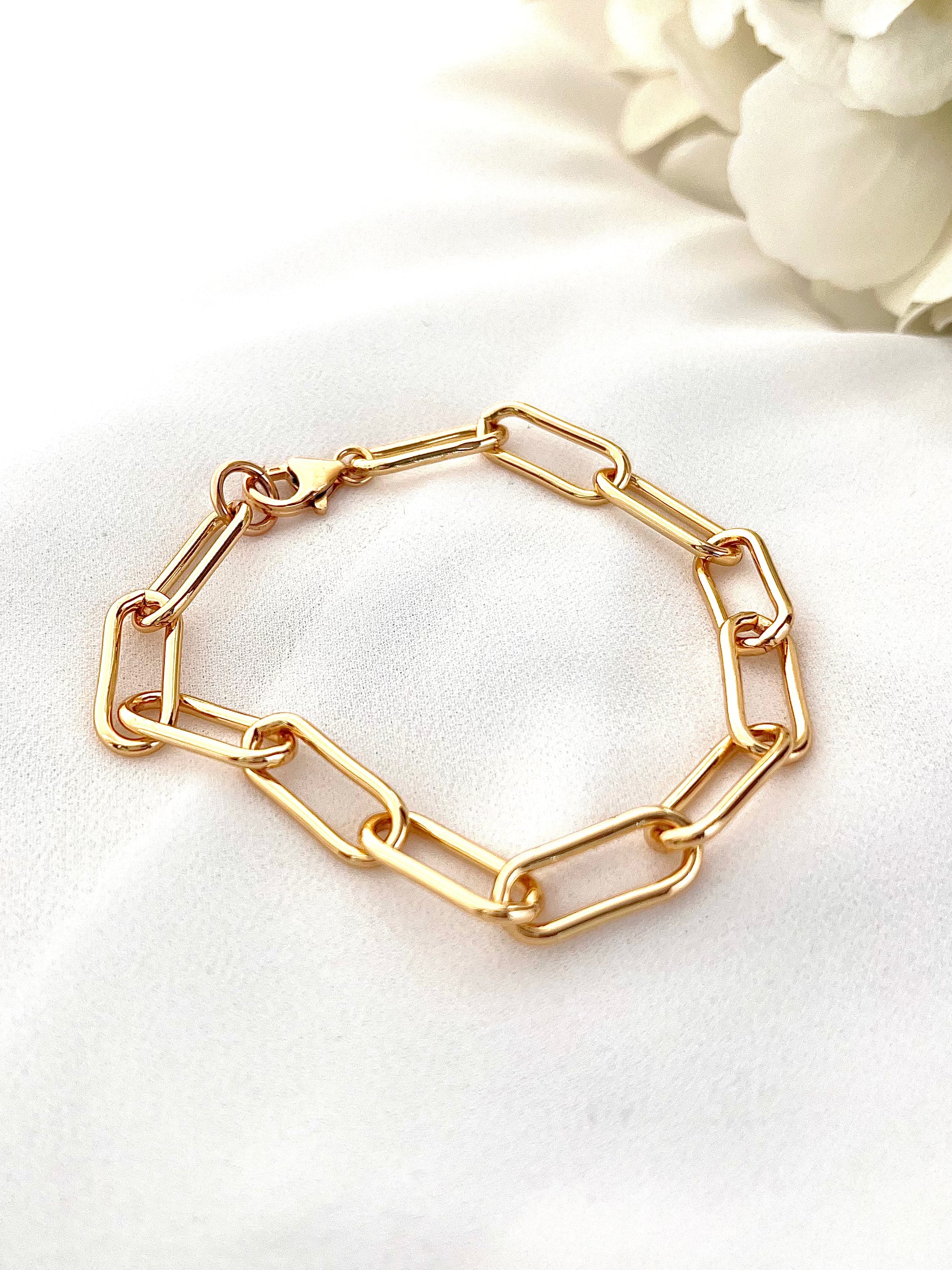 14K Gold Thick Bold Paper Clip Bracelet 6.5 Inches
