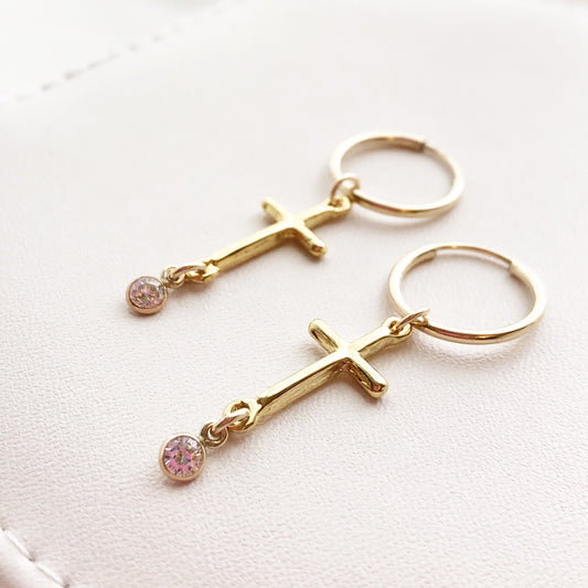 Faith Earrings, Gold Cross Earrings, Religious Jewelry, faith Jewelry, Hoops Earrings, Cross Earrings, Cross Jewelry, Gift For her