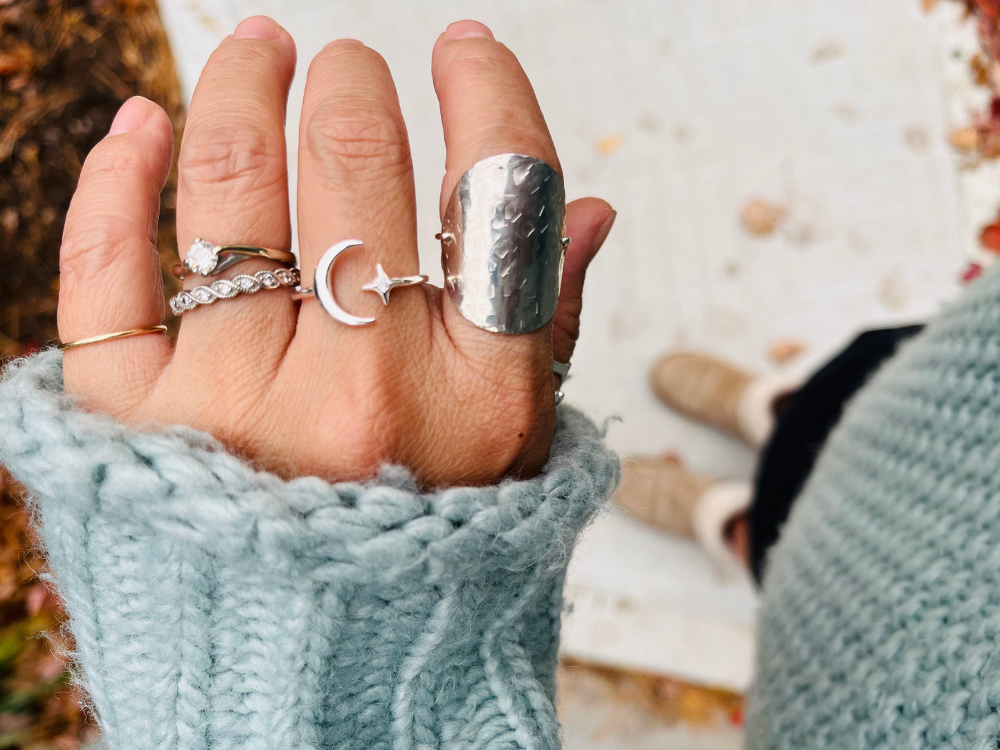 Moon Star Ring, Celestial Jewelry, Moon and North Star, Sterling Silver Ring, Crescent Moon Ring, Holiday Gift, Minimalist Stacking Ring, valentines gift 