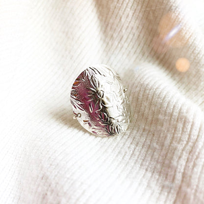 Mother’s Day Gift, Floral Disc Ring, Silver Hammered Ring, Circle Ring, Sterling Silver Ring, Silver Statement Ring, Textured Silver Ring